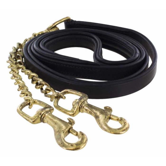 Longe de présentation en cuir avec double chaîne à mousquetons